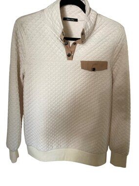 Doe and Rae You're My Destiny Quilted Pullover - Cream Brown  medium NWOT